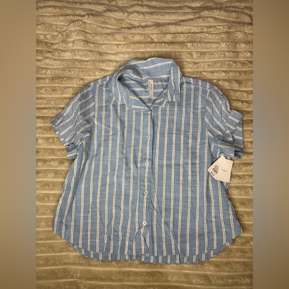 AUDEN striped Blue and White Striped Button-Up sleep Shirt - Picture 2 of 4